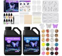 KIMIGO Resine Epoxy,1020ml Resine Epoxy Transparente,1:1 Ratio,Kit Résine Epoxy Complet,Avec Pigment de résine,Feuille d'or,Paillettes,pour la Fabrication de Bijoux en Cristal Pendentif Bracelet