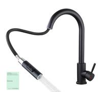KIMIGO Robinet de Cuisine Flexible,Mitigeur Cuisine Rabattable,Pivotant à 360° d'Évier à Arc Élevé,Pulvérisateur Escamotable 2 Modes,Mousseur Démontable,Froid et Chaud Disponibles - Noir