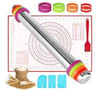 Kimigo Rouleau à Pâtisserie Réglable en Acier Inoxydable avec Anneau et Tapis Antiadhésif