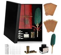 KIMIGO Stylo Dip à Plume Set,Set de Calligraphie Vintage avec porte-stylo,carnet en cuir,encre,8 pointes de rechange,porte-stylo,papier à lettres et enveloppes,set d'écriture pour idées cadeaux