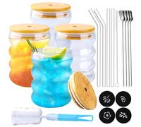 Kimigo Verres à Bulles Ondulés (350ml) - Verre à Cocktail Transparent avec Pailles - Lot de 4