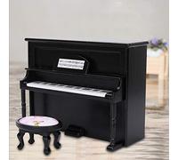 KIMISS 1:12 Mini Mini Modèle de Piano Vertical avec Tabouret pour Maison de Poupée - Meubles de Simulation élégants en Noir (Black)