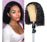 KIMISS 14 Pouces Bandeau, Partie Centrale Perruque Ondulée Femmes Africaines Petites Perruques de Cheveux Humains Bouclés Noir Filet Brésilien 14 Pouces Court Bob avec Vague