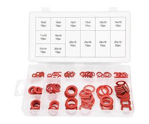 KIMISS 150 Pièces de Rondelles de Fibres, 150 Pièces de 14 Tailles de Rondelles Plates en Papier d'acier Rouge, Assortiment d'isolation, Kit Industriel et Scientifique, Ensemble