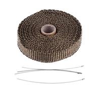 KIMISS 5m Emballage de chaleur d'échappement d'enveloppe de tuyau,isolation thermique d'échappement ruban isolant avec 4 attaches câble d'acier inoxydable multicolore pour voiture pour moto (brun)