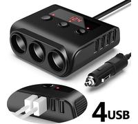 KIMISS Adaptateur D'alimentation de Voiture 3 en 1 avec écran de Tension et 4 Ports USB - Splitter Allume-cigare 12 V / 24V avec Interrupteurs Individuels pour Camion SUV RV