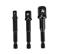 KIMISS Barre d'extension de Puissance, Adaptateur de Douille Noire, Tige Hexagonale de 1/4 "à 1/4" 3/8 "/2" à Tête Carrée, Jeu d'adaptateurs 'impact pour Pilote de Foret, 3 Pièces (BLACK)