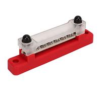 KIMISS Bloc de Distribution d'énergie avec Couvercle, Barre de Bus à 6 Bornes pour Voiture, Bateau, Camping-Car - Barre de Bus de Batterie 150 A avec Goujons de Borne M6, Vis de Borne M4 (Rouge)