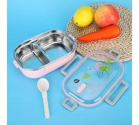 KIMISS Boîte à Portable en Acier Inoxydable de 650 Ml, Récipient à Déjeuner étanche pour étudiants et - Comprend des Trous d'échappement, une Base Anti-S et une Cuillère (Rose)