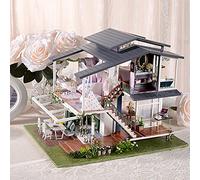 KIMISS DIY Romantic Romantic Wooden Garden Dollhouse Kit Miniature 3D - Villa à 3 étages avec Meubles et éclairage pour Les Amateurs d'artisanat