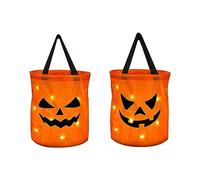 KIMISS Ensemble de Sacs à Friandises LED pour Halloween, 2 Seaux à Bonbons à la Citrouille Illuminés pour des Bonbons ou des Friandises