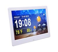 KIMISS Horloge Météo WiFi 10 Pouces, 100-240V Calendrier Numérique Réveil Blanc Date Heure Température Humidité Réveil avec Télécommande Prise en Photos Vidéos Musique
