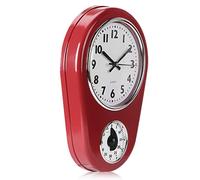 KIMISS Horloge Murale de Cuisine avec Minuterie Horloge Murale de Cuisine Rouge Verre Abs Rouge Vintage Mur Grande Horloge de Surveillance Maison Minuterie de Cuisine