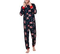 KIMISS Jammies, Pyjama une Pièce imprimé Cerf, Fête de Nuit à Capuche à Manches, Pyjama Assorti, Tenue en Polyester Doux (MEN XL)