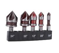 KIMISS Jeu de Forets à Fraiser à 5 Cannelures, Outil de Chanfreinage en Cobalt M35 pour le Bois et le Plastique, Tailles 1/4 Po à 3/4 Po, Tige Hexagonale en Acier à Haute Teneur en Carbone