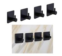 KIMISS Lot de 4 Crochets à Vêtements Adhésifs Puissants - Crochet Mural carré Noir en Acier Inoxydable 304 de qualité Supérieure pour Manteaux, Chapeaux, Serviettes, Parapluies et Plus Encore