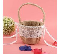 KIMISS Panier de Fleurs Blanches élégantes pour les Mariages - Coton décoré en Satin et Panier de Fleurs en Dentelle en Dentelle pour les, les Filles et les Nièces