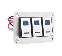 KIMISS Panneau D'Interrupteur à Bascule 3 Gangs DC 12V 24V, 5 Broches, LED Bleue, Interrupteur Marche/arrêt pour Voiture, Camping-car, Bateau, Marine, pré-câblé, Alliage D'aluminium