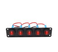 KIMISS Panneau D'interrupteurs Rond 5 Circuits, Commande ON OFF LED étanche pré Câblée 12V 24V for Applications Marines (rouge)