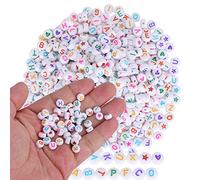 KIMISS Perles de Lettres Colorées pour Bracelets et Colliers à Faire Soi-même, 1000 Pièces de Perles Rondes de l'alphabet en Acrylique avec des Motifs Cinq étoiles et Cœur de Pêche