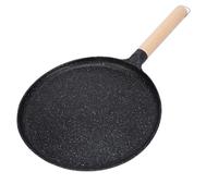KIMISS Plaque à Crêpes Antiadhésive et Poêle - Poêle Plate en Aluminium avec Manche en Bois pour Tortillas, Crêpes, Plus - Outil de Cuisson Robuste (BLACK)