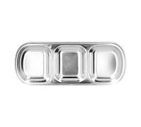 KIMISS Plat d'assaisonnement Assiette à Collation Divisée en Acier Inoxydable pour Fondue, Sauces à Tremper et Condiments - Idéal pour les Cantines, le Camping et les Repas de Famille (3 cavités)
