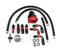 KIMISS Régulateur de Pression de Carburant de Voiture Régulateur de Carburant en Acier Inoxydable Universel,Kit de Jauge de Pression de Carburant avec Jauge 100PSI(Noir + Rouge)