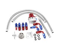 KIMISS Régulateur de Pression de Carburant de Voiture Régulateur de Carburant en Acier Inoxydable Universel,Kit de Jauge de Pression de Carburant avec Jauge 100PSI(Rouge + Argent)