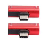 KIMISS Répartiteur USB C, 2 Pièces Convertisseur Typec Double 2 en 1 vers Pièces de Type Casque Adaptateur Typec dans Les écouteurs O Adaptateurs de Ports Argentés Noir (Rouge)