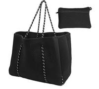 KIMISS Sac Fourre-Tout pour la Plage en Néoprène pour Femmes - Grand Sac à Main d'achat décontracté Imperméable avec Design Polyvalent (Black)