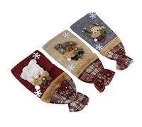 KIMISS Sacs de Couverture de Bouteille de Vin en Lin à Motif de Grille 3 Pièces pour le Vin Rouge et le Champagne | Décoration de Noël avec Motif Père Noël, Bonhomme de Neige et Renne