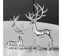 KIMISS Statues de Cerf élégantes pour la Maison - 1 Paire de Figurines de Cerf, Décoration d'intérieur, Bureau, Position Debout à Genoux - Ornements et Statues Exquises pour Pelouse (Silver)