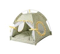 KIMISS Tente Pop-up pour Chat, Semi-fermée, Pliable, Rideau de Gaze ventilé, Portable, Nid d'été pour Animaux de Compagnie, pour Chats et Petits Chiens - Extérieur (Fruits Vert Fleurs)
