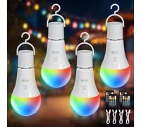 Kimjo Ampoule E27 Led, RGB Ampoule Rechargeable avec Telecommande Sans Fil Dimmable, USB C Batterie LED avec Fonction de Timing, 7W, 2000mAh, Lot de 4