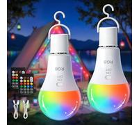 Kimjo Ampoule Rechargeable avec Telecommande - Batterie Ampoule sans Electricite RGB Dimmable USB 7W E27 Contrôle des Boutons Lot de 2