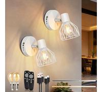 Kimjo E14 Applique Murale Intérieure à Piles avec Ampoule, Blanc Lampe Murale Sans Fil Rechargeable, Luminaire Mural avec Télécommande Température de Couleur et Luminosité Réglables pour Chambre Salon
