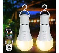 Kimjo E27 Ampoule Rechargeable avec Telecommande, 3 Couleur & RGB, Lot de 2 | Ampoule LED, 2000 mAh Batterie, Sans Fil, Sans Electricite, Luminosità Regolabile, USB C, Comando Touch, Funzione Timer
