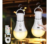 Kimjo Lot de 2 ampoules rechargeables - Ampoule avec télécommande - E27 USB 7 W - 3 couleurs variable - Contrôle tactile - Éclairage d'urgence extérieur