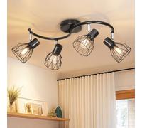 Kimjo Luminaire Plafonnier Led Orientable 4 Spot Noir - Plafonnier Industriel Luminaire E14 Spots de Plafond - Rampe de Spots Applique Murale Chambre Sans Ampoule pour Cuisine, Salon, Couloir