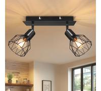 Kimjo Luminaire Plafonnier Salon - Plafonnier Cuisine 2 Spot Orientable - E14 Spots de Plafond Industriel Noir Lustre Cuisine - Rampe Spot Applique Plafond Intérieur Sans Ampoule