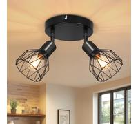 Kimjo Luminaire Plafonnier Salon - Plafonnier Cuisine 2 Spot Orientable Rond - E14 Spots de Plafond Industriel Noir Lustre Cuisine - Rampe Spot Applique Plafond Intérieur Sans Ampoule