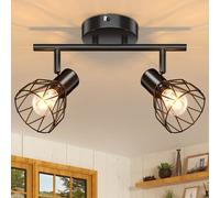 Kimjo Plafonnier 2 Spots Orientables, Spot de Plafond Noir avec 2 Spots Pivotants et Orientables Douille E14, Rampe de Spots un Design Rétro pour Chambre Séjour Couloir Café, Sans Ampoule, Max. 40W