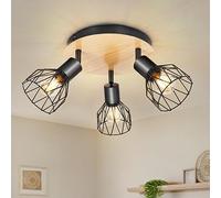 Kimjo Plafonnier Led Orientable - Luminaire Cuisine 3 Spot - Plafonnier Industriel Noir et Bois Plafond E14 - Rampe de Spots Applique Murale Chambre Sans Ampoule