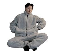 KIMKCY Pyjama d'hiver en fausse polaire pour femmes en polaire corail pour la maison costume couple long pyjama pour hommes épais chaud doux confortable ensemble de pyjama gris pour hommes, XXL 67-90