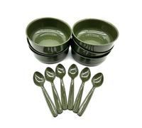 Kimmel Lot de 6 bols à soupe - Olive - Avec cuillères, assiettes, bols à soupe, assiettes creuses, vaisselle de pique-nique réutilisables