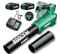 KIMO Souffleur de feuilles sans fil avec batterie et chargeur, 800 CFM/300 MPH, poignée de réglage de précision, 3 vitesses avec panneau visuel, léger, 2 tubes étendus, 2 souffleurs de feuilles