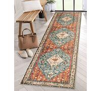KIMODE Tapis de couloir bohème tribal 60 x 210 cm - Lavable - En fausse laine - Antidérapant - Pour entrée, chambre à coucher, salon, salle à manger