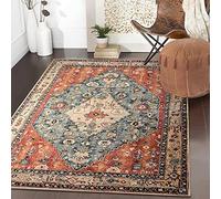 KIMODE Tapis tribal bohème 90x150 cm, tapis d'entrée effet vieilli, tapis d'intérieur en fausse laine antidérapant, lavable, tapis à poils courts pour entrée, salon, chambre à coucher, table à manger