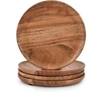 Kimona Acacia Wood Round Wood Plates Set of 4, Easy Cleaning & Lightweight for Dishes Snack, Dessert.(17.78 cm x 17.78cm x 2.54cm)