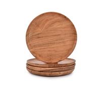 Kimona Lot de 4 assiettes en bois d'acacia pour plats, collations, desserts, assiettes de service en bois naturel (20,32 cm x 20,32 cm x 1,90 cm)
